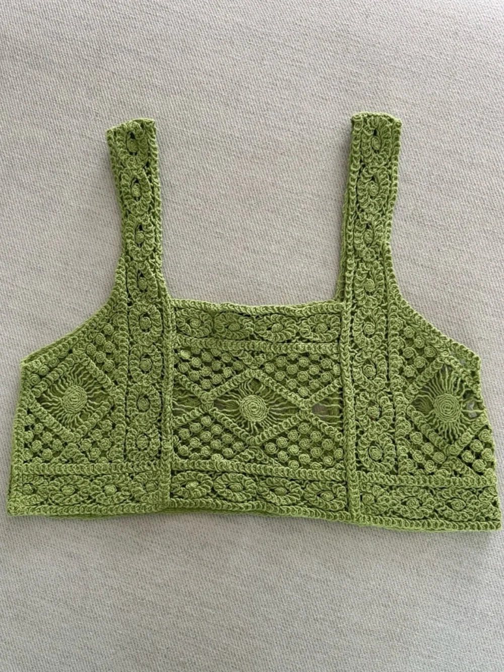 Zara Olive Green Crochet Crop Tank